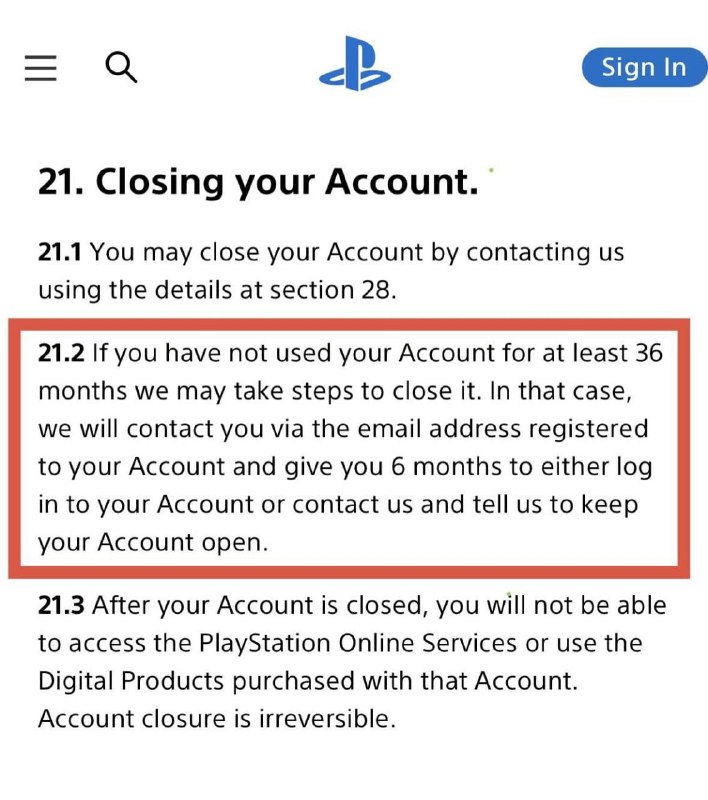 Sony может удалить заброшенный аккаунт PSN